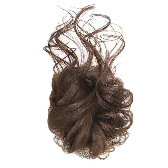 Premium Synthetic Messy Bun Hairpiece Light Brown Elegant Wavy Curly Updo Hair Bun Extension with Elastic Band Hair Scrunchies Hairpiece for Women Daily Wear (9.8 inches / 25 cm)