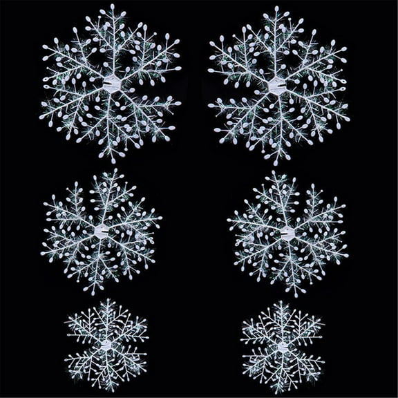 JeashCHAT 6pcs Christmas White Snowflake Ornaments Plastic Snowflakes Ornaments for Winter Christmas Tree Decorations 3 Sizes Craft Snowflakes