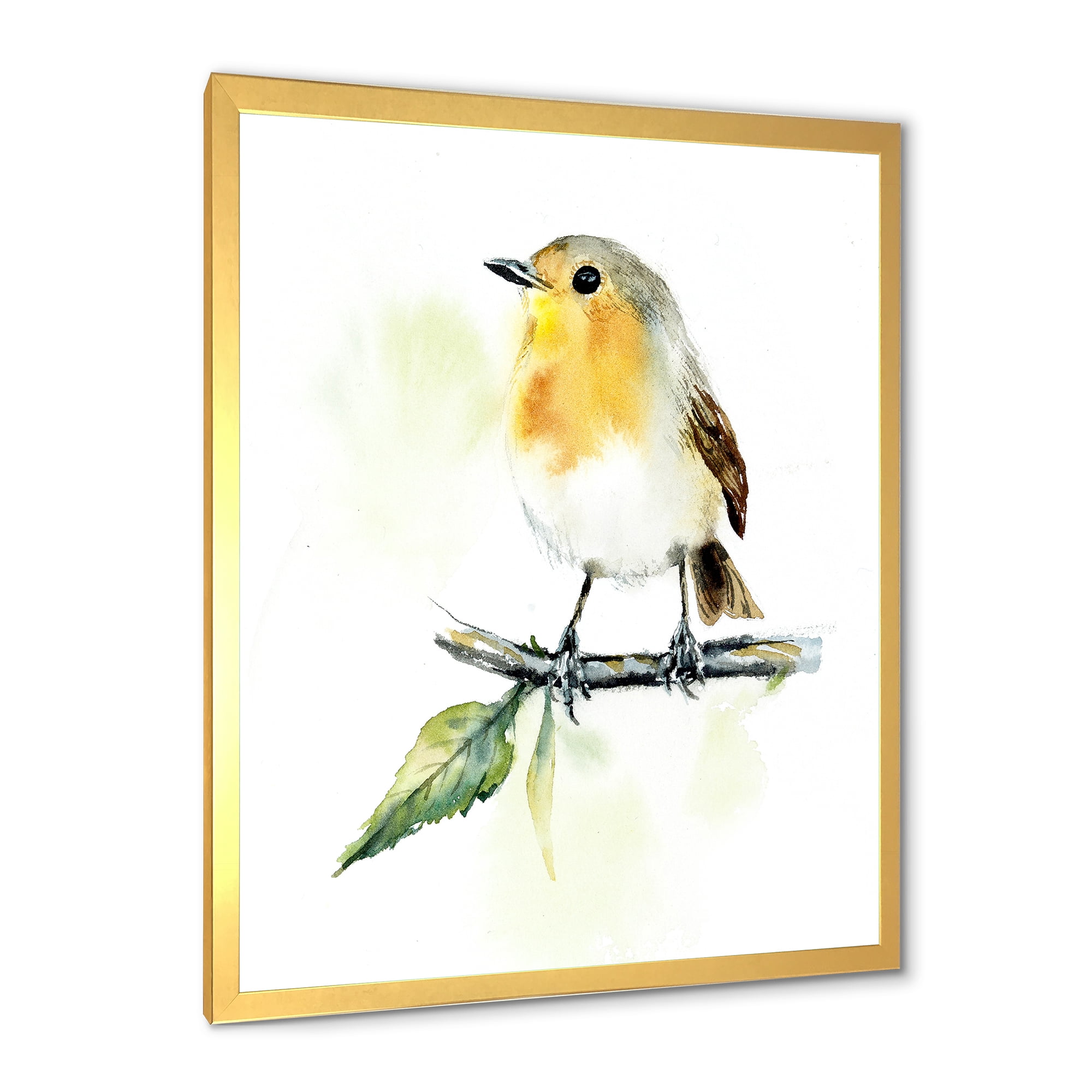 Designart 'Little Robin Bird Sitting On A Branch' Traditional Framed Art Print