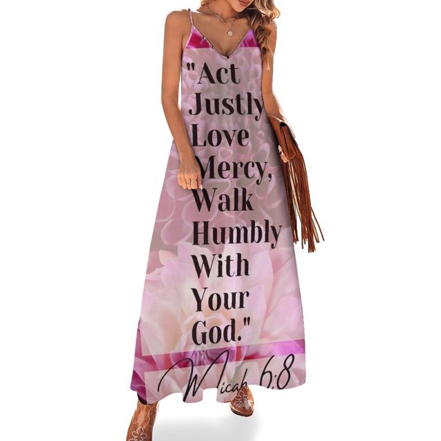 Vestido sin mangas con cita bíblica floral de Miqueas 6:8 Vestido de cumpleaños Vestido largo de verano para mujer Vestidos largos