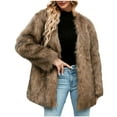 thumbnail image 2 of LSLJS Womens Ladies Warm Faux Furry Long Coat Jacket Winter Solid V-neck Outerwear, 2 of 9