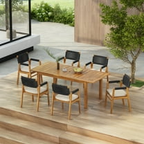 GDF Studio Modern 7-Piece Outdoor Dining Set with Acacia Wood Expandable Table and Rope-Design Chairs, Black Teak