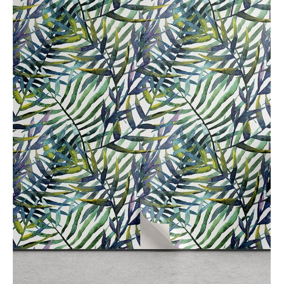 Ambesonne Exotic Peel & Stick Wallpaper for Home, Tropical Leaves Branches, 13"x36", Teal Apple Green Plum
