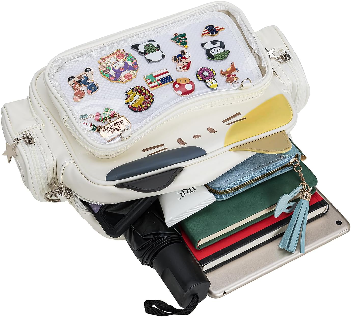 Kwuty Kawaii Ita Bag Backpack Crossbody Bag Cat Shoulder Bags Multi-Purpose Pin Display with Insert