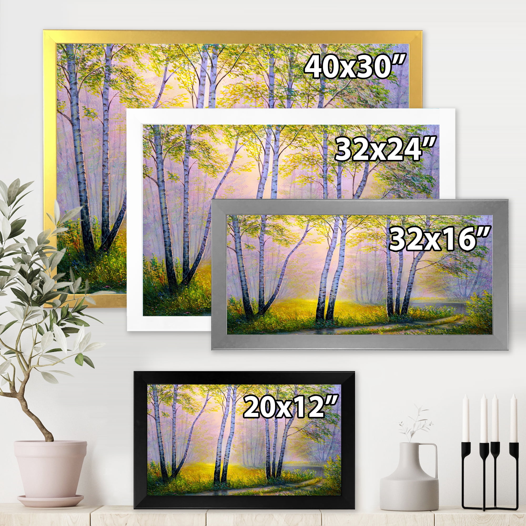 Designart 'Sunrise Glow Through The Birches I' Traditional Framed Art Print