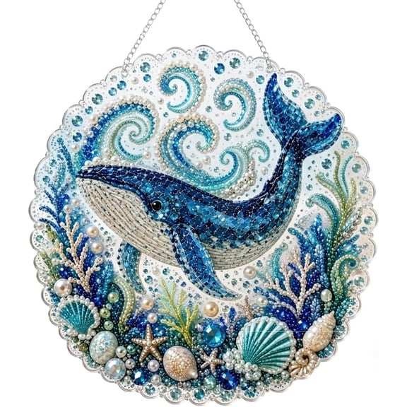 Ocean Pearl Art DIY Hanging Ornament Kit, 5D Special Shape Diamond Painting for Adults, Ocean Diamond Art Hanging Ornament Kit, Coastal Window Hanging Decor Gift for Craft Lovers (Whale)
