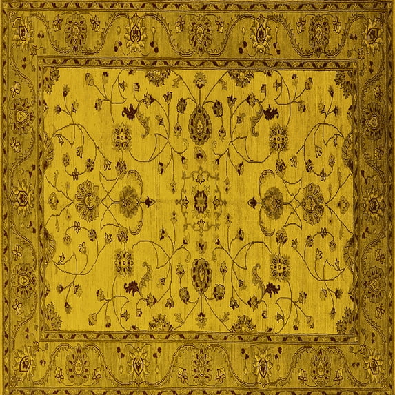 Ahgly Company Machine Washable Indoor Square Oriental Yellow Traditional Area Rugs, 6' Square