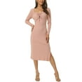 thumbnail image 2 of MODA NOVA Juniors Long Sleeve Sweetheart Neck Ruched Side Slit Knit Bodycon Sweater Midi Dress, 2 of 6