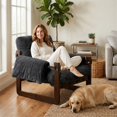 thumbnail image 3 of Chenille Accent Chair with Rolled Arms and Wooden Frame - Dark Gray, 3 of 10