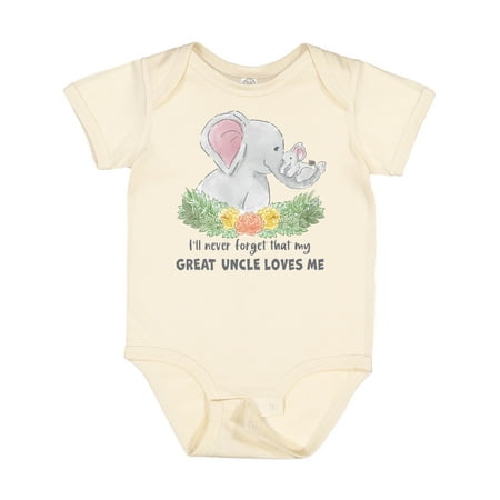 

Inktastic I ll Never Forget That My Great Uncle Loves Me Cute Elephant Gift Baby Boy or Baby Girl Bodysuit