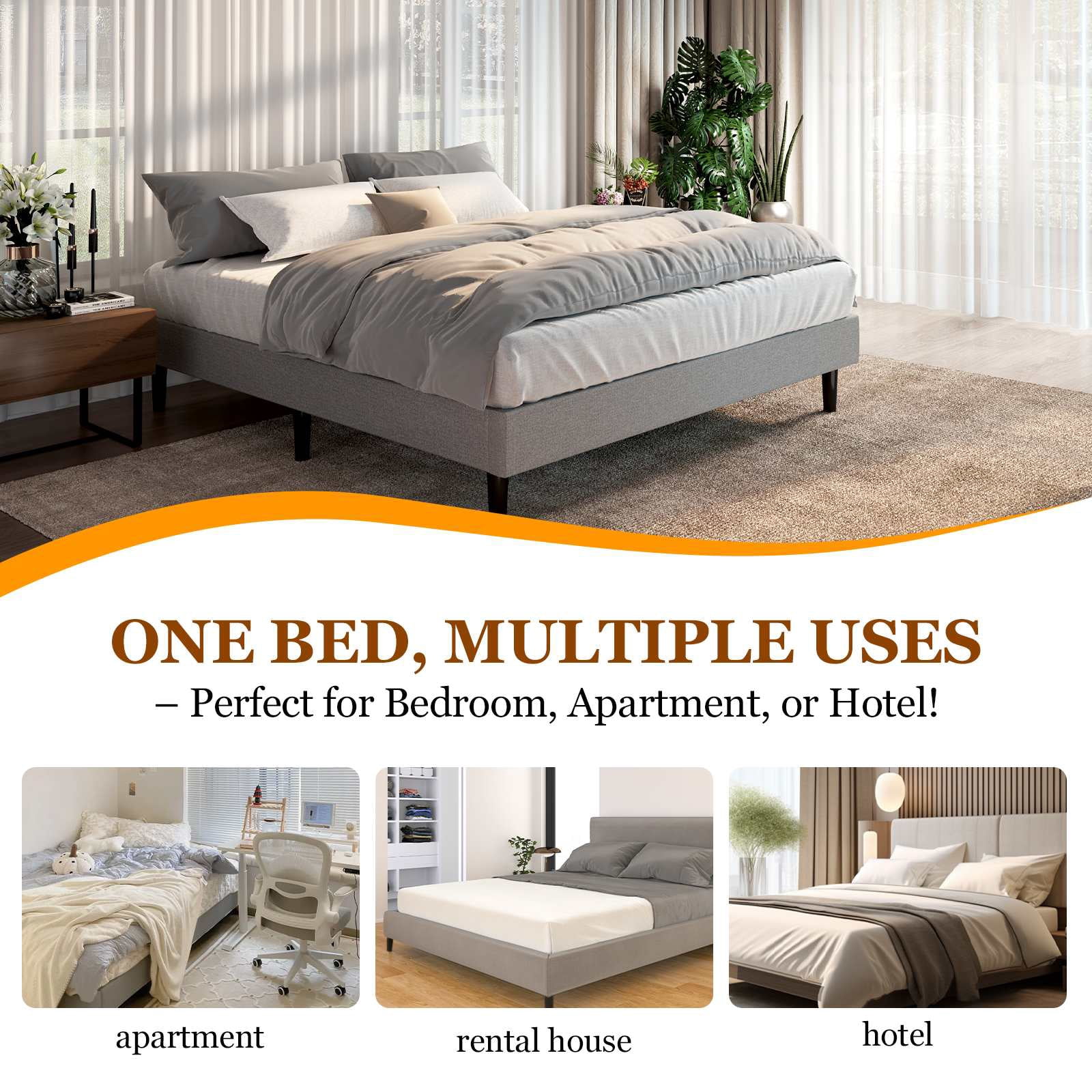 Queen Size Platform Bed Frame, Tool-Free 2-Min Assembly, Sturdy Wooden Bed Base, No Box Spring Needed Mattress Foundation, Ideal for Modern Bedrooms, Apartments, and Hotels
