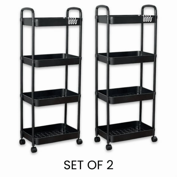 2pcs, One Set of 4 Tier Rolling Cart with Wheels and Handle,Rolling Storage Cart for Multifunctional Use