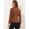 thumbnail image 3 of Chaqueta de oficina de trabajo de manga larga con cuello de solapa y ante sintético para mujer Caramelo M, 3 of 4