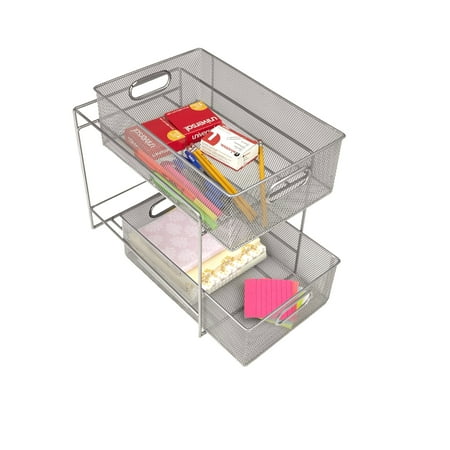 Over The Bathroom Sink Organizer Mind Reader 2 Tier Metal Mesh Storage Baskets Organizer, Home, Office, Kitchen, Bathroom, Silver ()