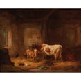 thumbnail image 2 of Louis Reinhardt 24x20 Black Ornate Framed Double Matted Museum Art Print Titled: Cows and Rabbits in the Barn, 2 of 5