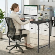 NiamVelo 39 In Computer Desk, Study Writing Table for Small Space, Save Space Office Desk with Metal Legs, Modern Steel Frame Wood PC Workstation for Home Office, Black