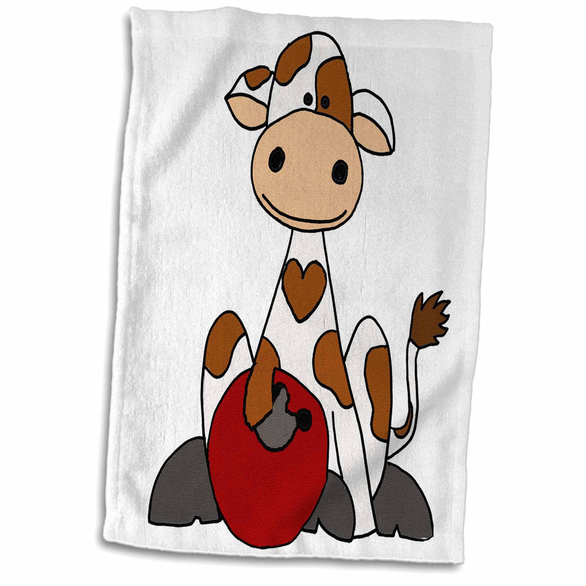 3dRose Cute Funny Unique Brown and White Cow Bowling Cartoon - Towel, 15 by  22-inch 
