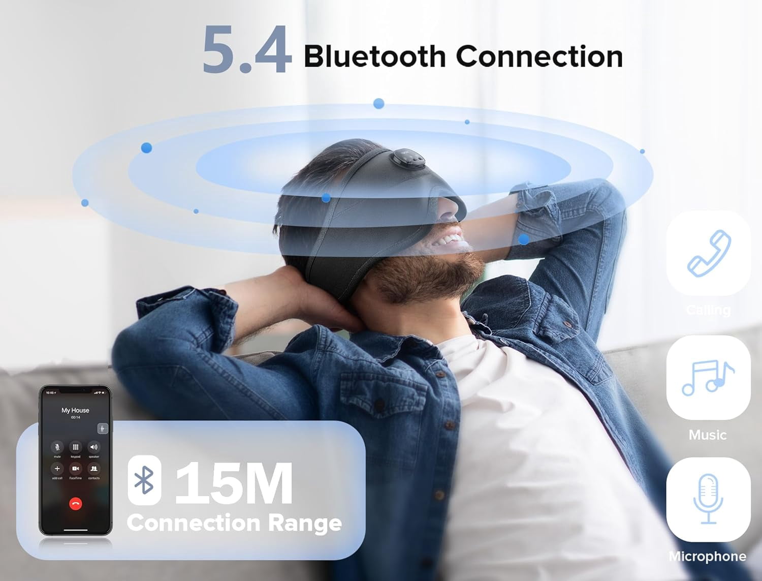 MUSICOZY White Noise Sleep Mask Headphones with 38 Soothing Sounds, Bluetooth Sleep Mask 3D Wireless Music Sleeping Headphones for Side Sleeper,Wireless Music Eye Mask with Timer, Gifts for Men Women
