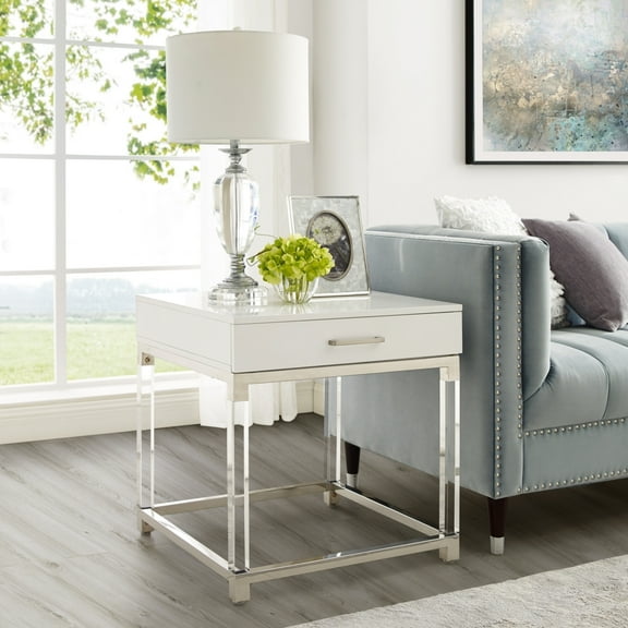 Jerome End Table Modern High Gloss Acrylic Legs Metal Frame 24x24 Inches