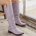 thumbnail image 2 of Pandaie Womens Cowboy Knee High Boots Wide Calf Cowgirl Western Tall Boots Embroidered Buckle Chunky Heel Slouchy Winter Boots Purple 9.5, 2 of 6