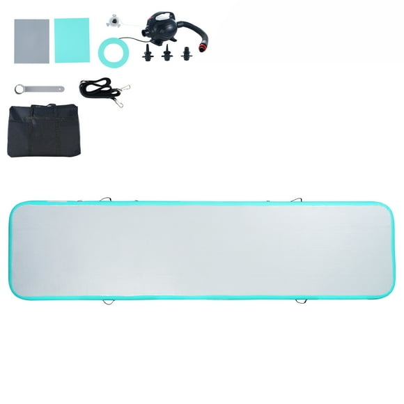 KFFKFF Inflatable Gymnastics Mat, 4-inch Thick Air Tumbling Mat, Tumble Track Including Electric Pump, Suitable for Home/Gym/Yoga/Cheerleading/Beach/Park/Water Activities, 13 ft, Refreshing Mint Green