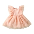 thumbnail image 1 of Robe de Fête pour Bébé Fille Été Robe Rose à Manches Volantes à Pois Robe Princesse, 1 of 9