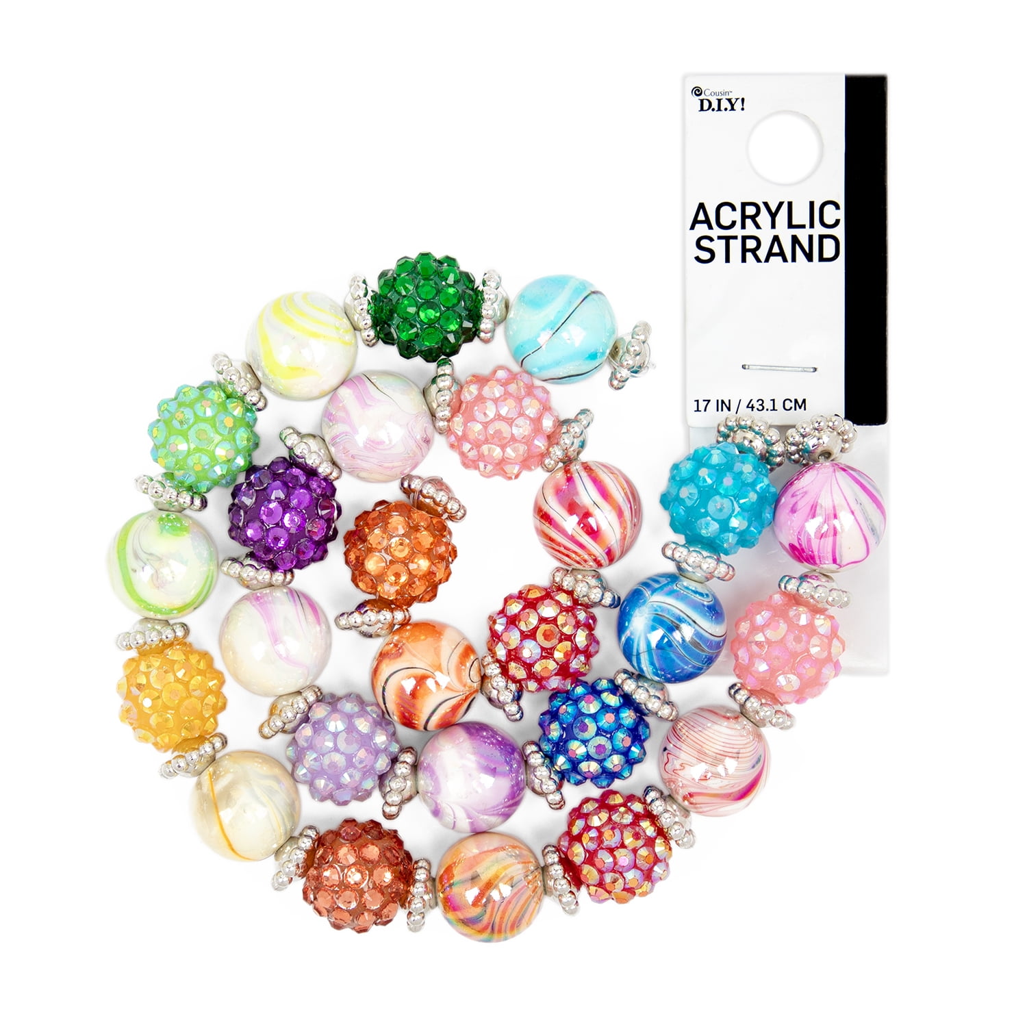 (2 pack) Cousin DIY Multicolor Acrylic Shambala Bead Strand, 17 in, 62 Piece, Jewelry Making, Adult