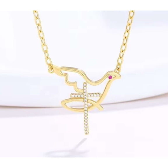 1Ct Simulated Diamond 925 Silver Bird Cross Pendant 14K Yellow Gold Plated