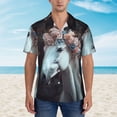 thumbnail image 2 of Sikiie Flower Crown White Horse Print Men's Hawaiian Shirt, Summer Beach Button Pocket Short Sleeve T-Shirt,3X-Large, 2 of 7