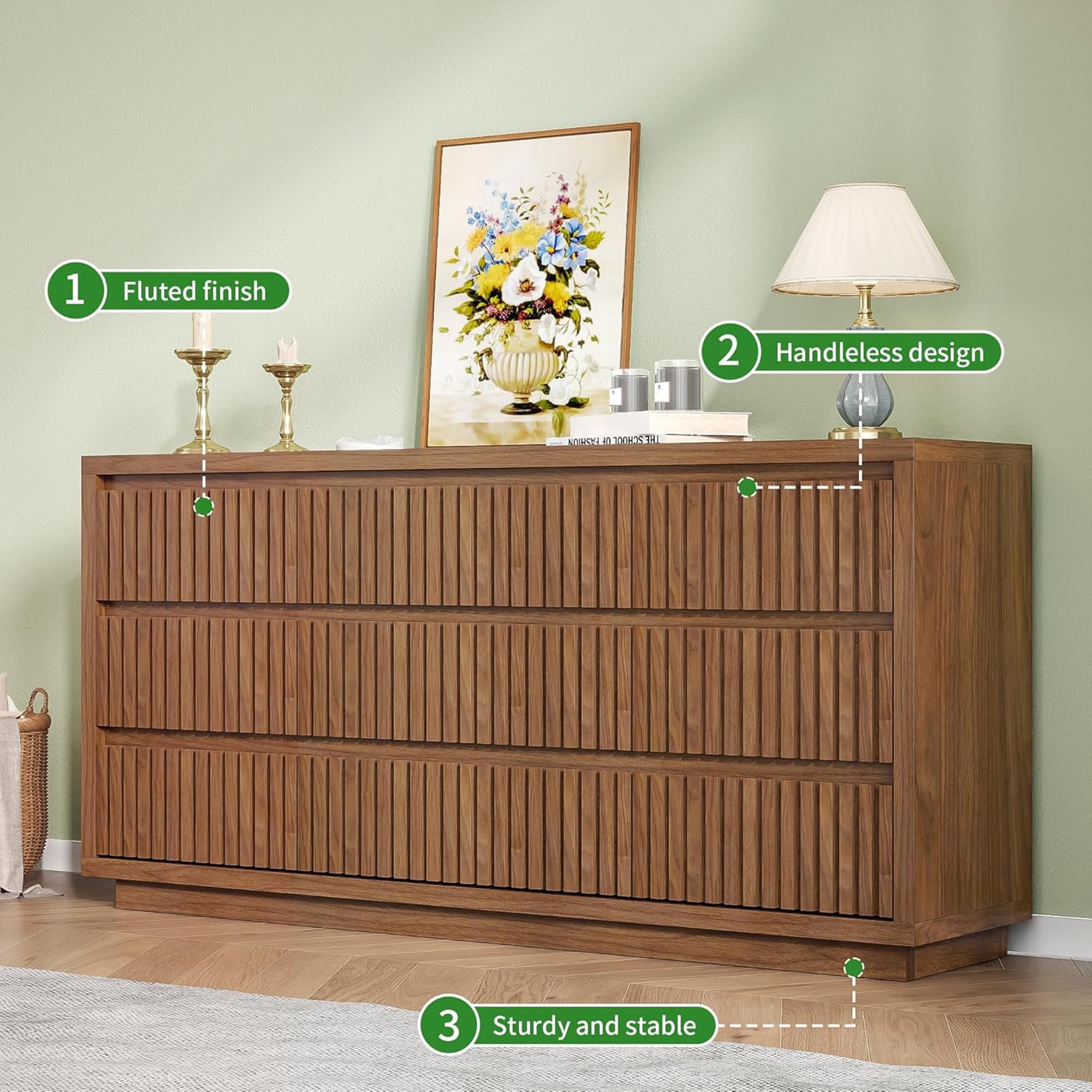 Fiogmub 9 Drawer Dresser for Bedroom, Wide Chest of Drawers TV Stand, Clothes Storage Cabinet Organizer for Living Room, Walnut