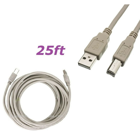 CableVantage 25Ft USB 2.0 High Speed Type A Male to Type B Male Printer Scanner Cable Cord Gy