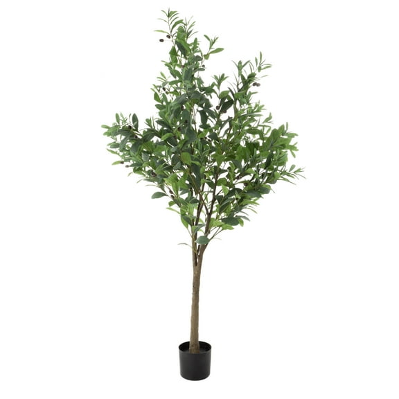 Pure Garden Artificial Olive Tree 6ft Potted Faux Plant with Fruit Natural Looking Polyester Leaves
