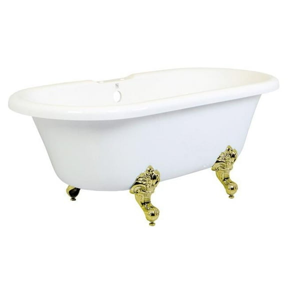 Aqua Eden 67 in. Acrylic Clawfoot Tub with 7 in. Faucet Drillings, White & Polished Brass