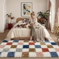 thumbnail image 3 of BERTHMEER 8'x10' Large Shag Area Rugs for Living Room Bedroom Dining Room Plush Pile Soft Checkered Fluffy Geometric Modern Indoor Carpets Rugs,Multicolor, 3 of 7