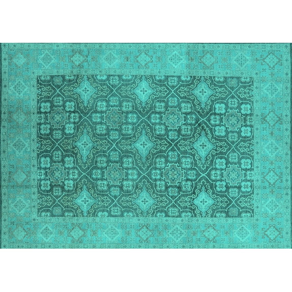 Ahgly Company Indoor Rectangle Oriental Turquoise Blue Industrial Area Rugs, 6' x 9'