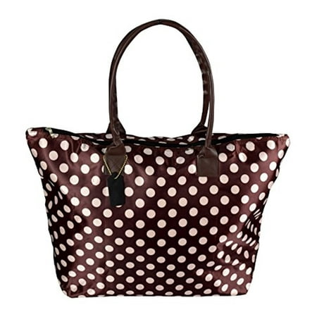 Fashion Polka Dot Tote - Peach Couture Womens Beach Fashion Large Travel Tote Handbag Shoulder Bag Purse Polka Dot Coffee White