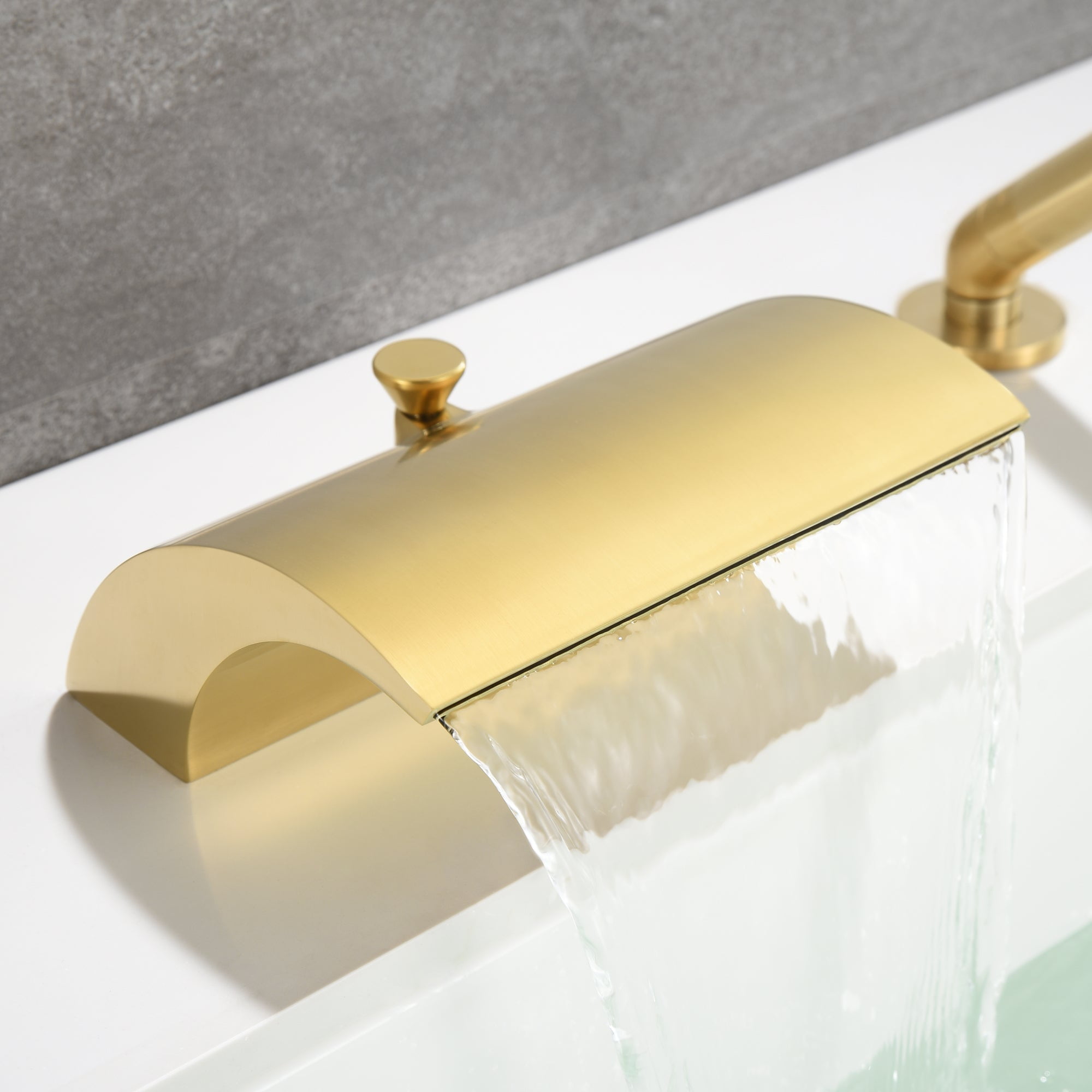 Brushed Gold Roman Tub Faucet with Hand Shower,Waterfall Spout with Diverter