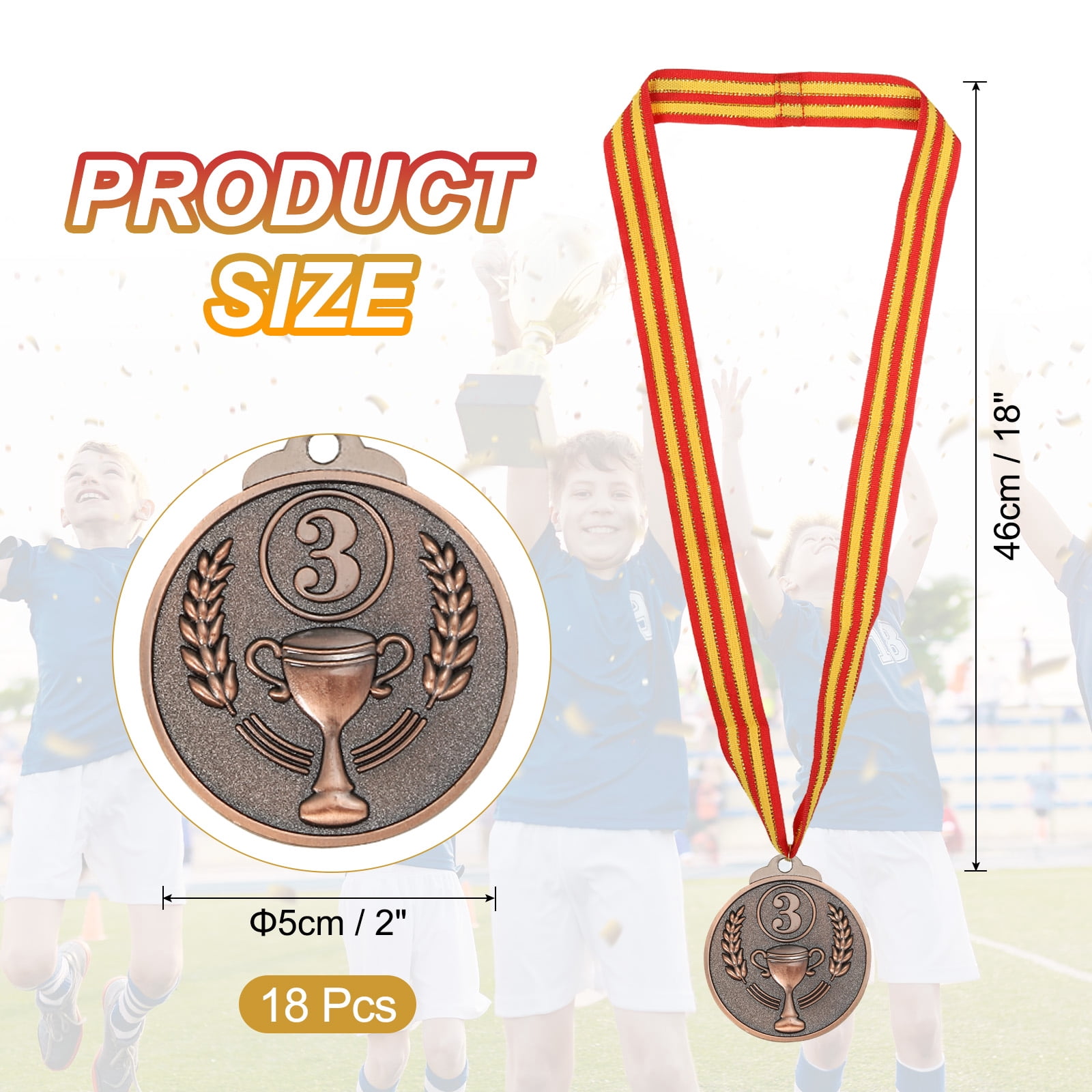 Uxcell 2 Inch Bronze Prizes Award Medals Metal Winner Medals 3rd Place with Neck Ribbon for Sports Competitions Party Favors 18 Pieces