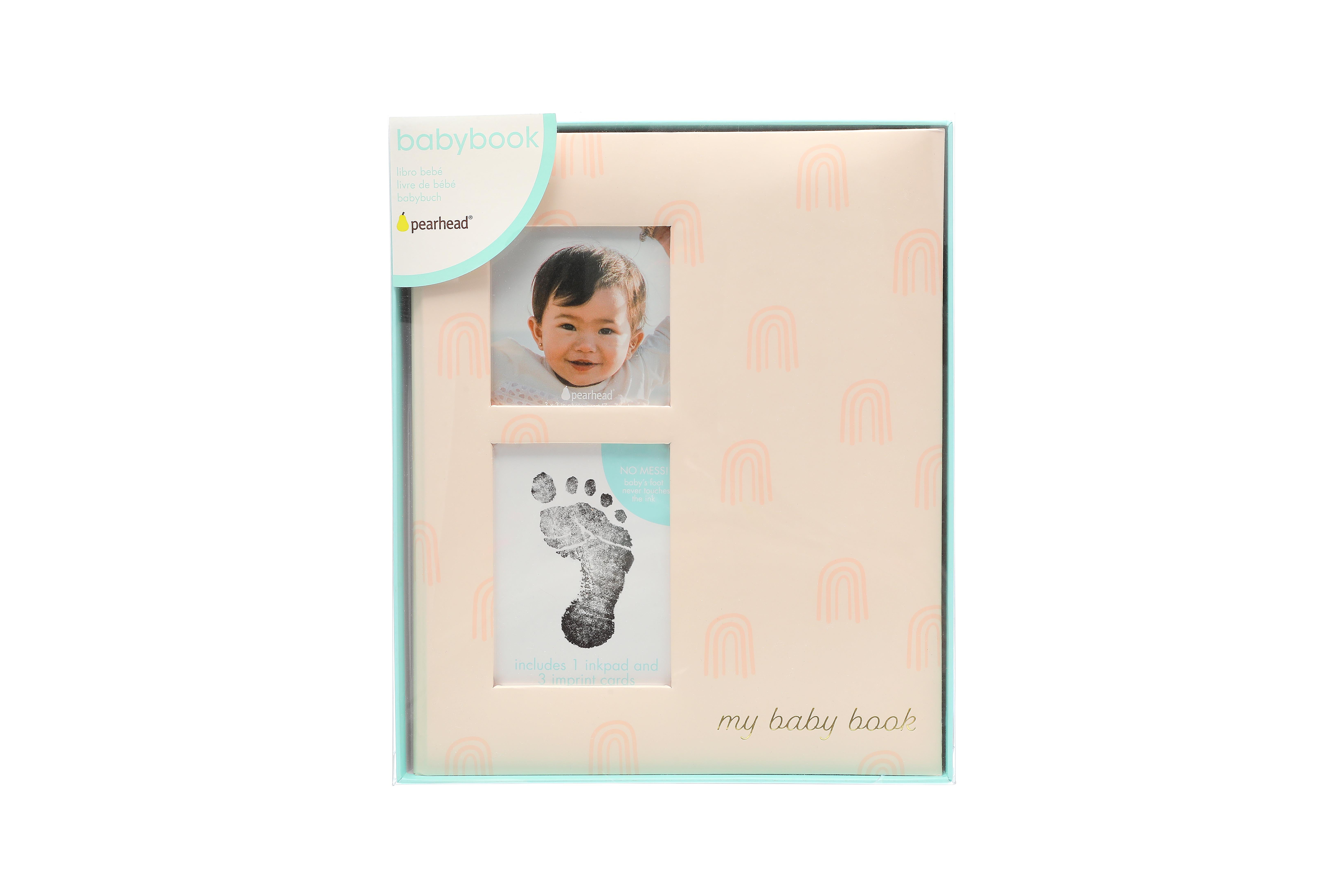 Pearhead Animals Baby Memory Book with Clean-Touch Baby Safe Ink Pad Perfect Baby Shower Gift Gray 
