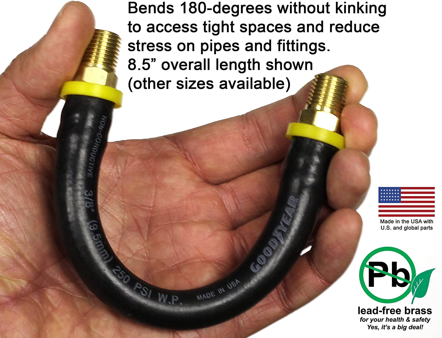 MKEUDQ-8.5-inch Short Air Compressor Hose: 1/4" Male NPT to 1/4" Male NPT Connections (Lead-Free Brass)