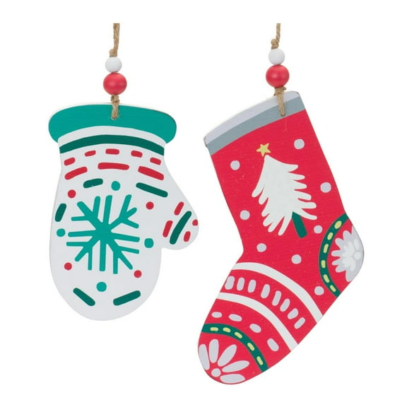 Melrose International LLC Mitten and Stocking Ornament (Set of 12) 7"H, 8"H MDF