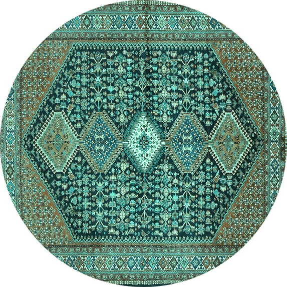 Ahgly Company Machine Washable Indoor Round Persian Turquoise Blue Traditional Area Rugs, 7' Round