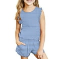 thumbnail image 2 of Girls Summer Outfits Clearance Fashion Stripe Colorblock Girls' Casual Ruffle Sleeveless Tops Pockets Short 2 Piece Sets Baby Girl Clothing Set, 2 of 7