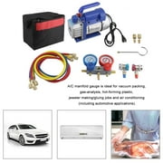 R134 Aluminum AC Manifold Gauge With QC19 Adapter Portable 3CFM Vacuum Pump