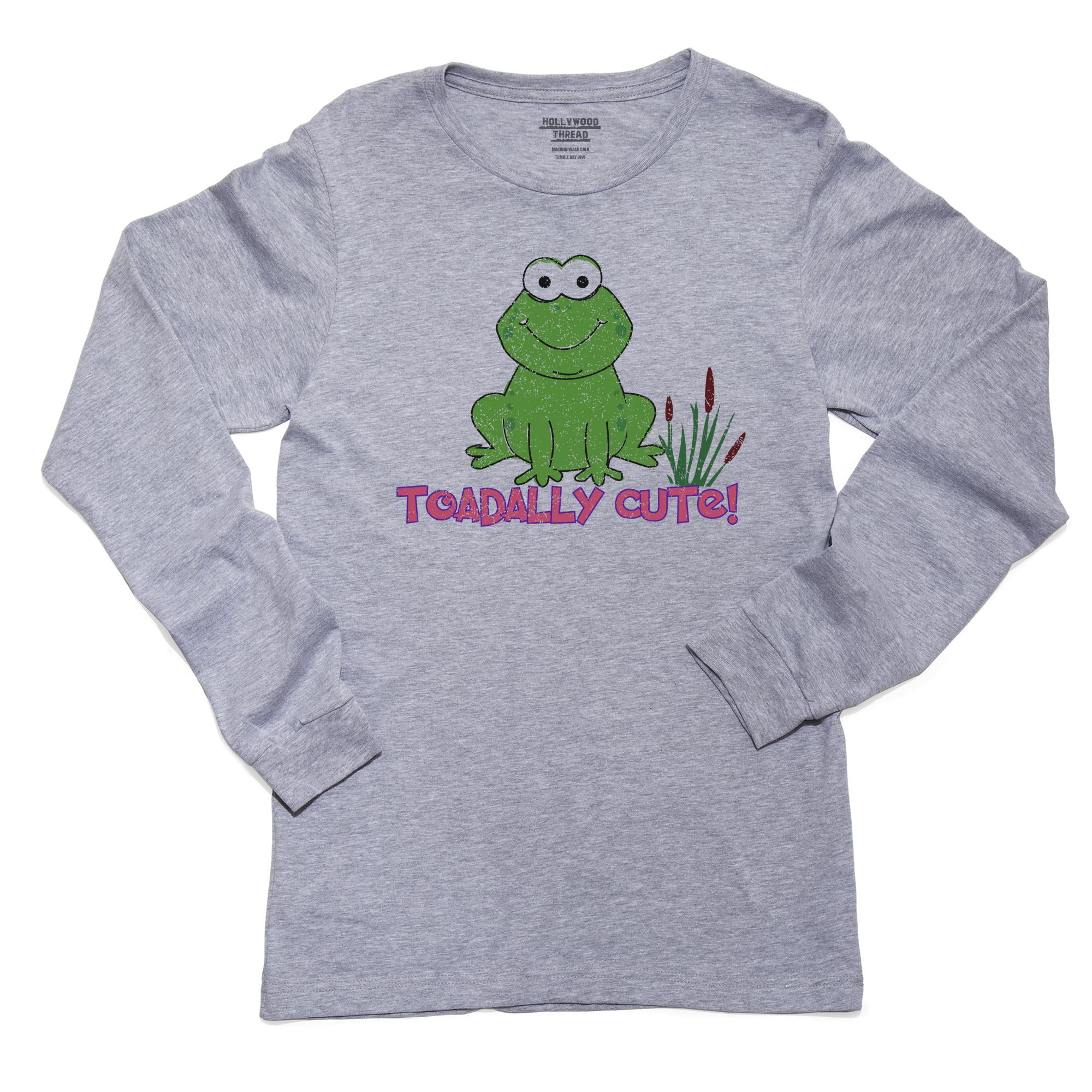 Toadally Cute Totally Toad Frog Cute Pink & Green Boy's Long Sleeve Grey TShirt