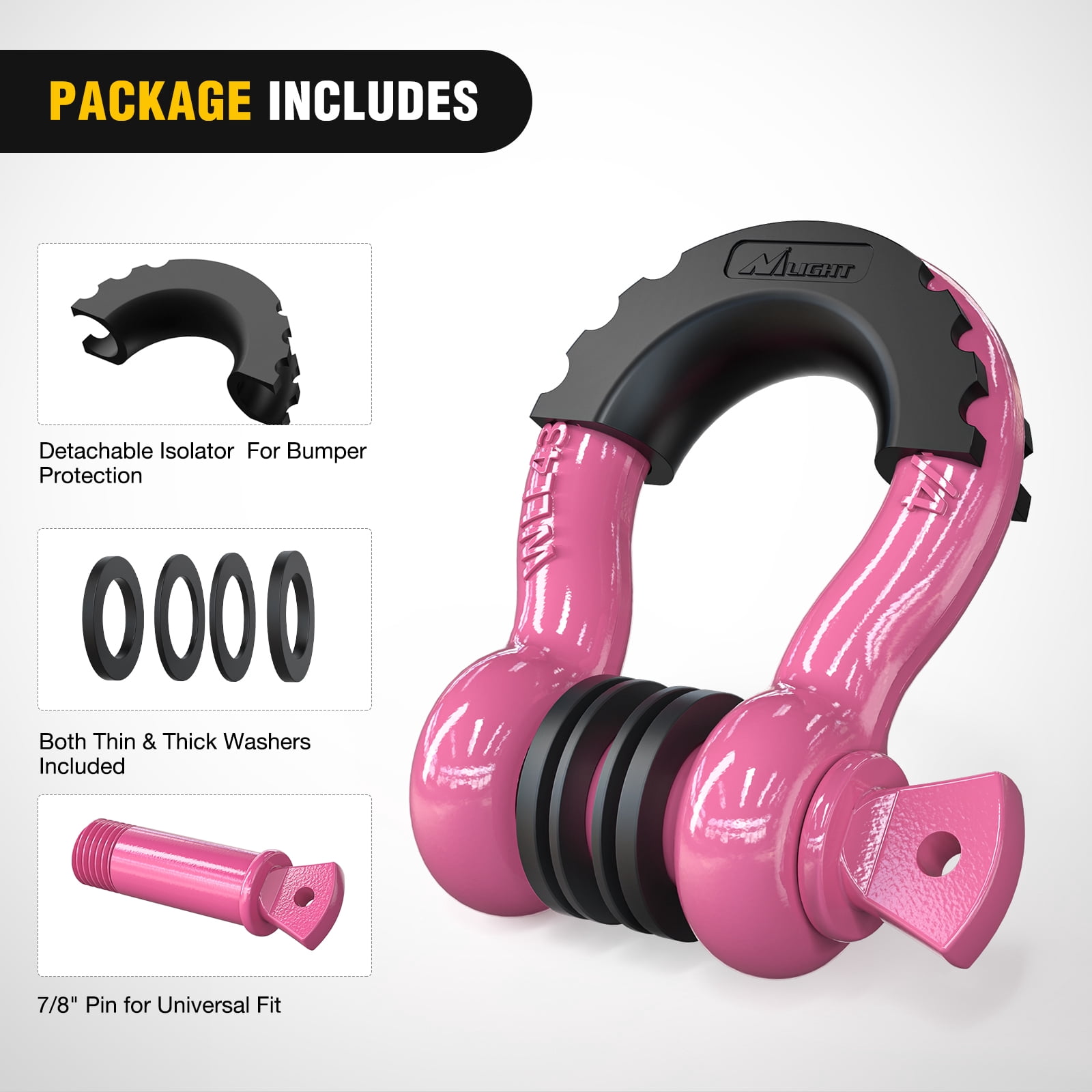Nilight 2 Pack 3/4" D-Ring Shackle with 7/8" Screw Pin 41,887lbs Break Strength, Heavy Duty Off Road Recovery Shackle with Isolators Washers for Use with Tow Strap, Winch, Off-Road Jeep Truck Vehicle