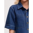 thumbnail image 5 of DARING DIVA Women's Short Sleeve Button Down Boxy Shirt Tops Jean Jacket M Dark Blue, 5 of 7