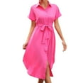 thumbnail image 2 of Sakmal Pink Shirt Dresses for Women 2025 Semi Formal Work Long Dress Collared Short Sleeve Dresses, 2 of 6
