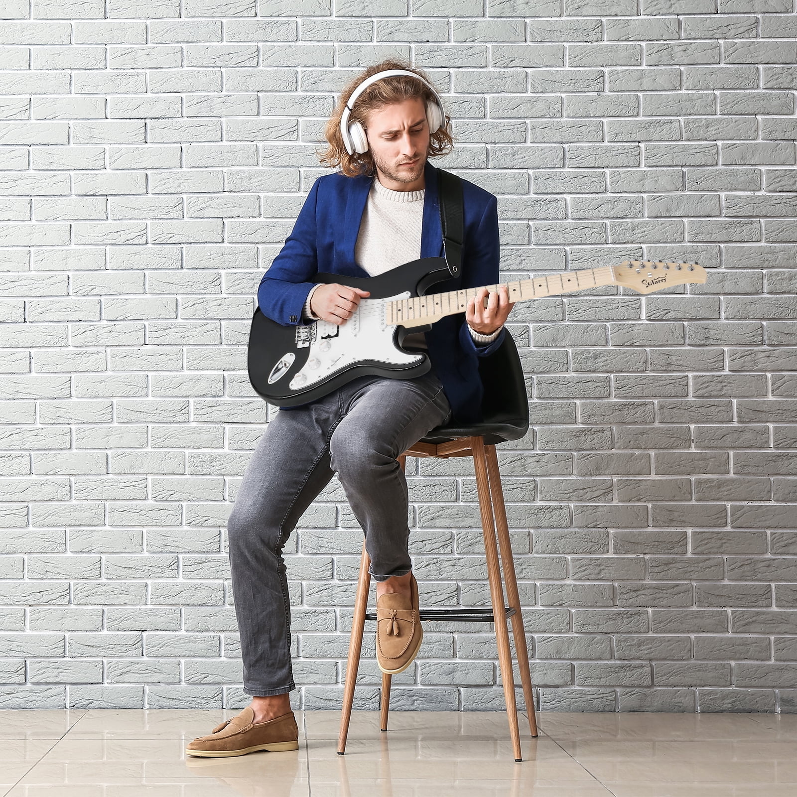 GST Stylish H-S-S Pickup Electric Guitar Kit with 20W AMP Bag Guitar Strap Black
