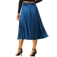 thumbnail image 4 of INSPIRE CHIC Women's Skirts Metallic Elastic Waist Midi Pleated Party Skirt L Blue-1, 4 of 7